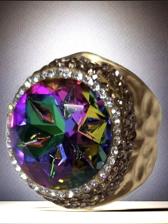 Designer Jewelry - 18k Gold Plated Hammered Oversized Watermelon Volcano Crystal Ring